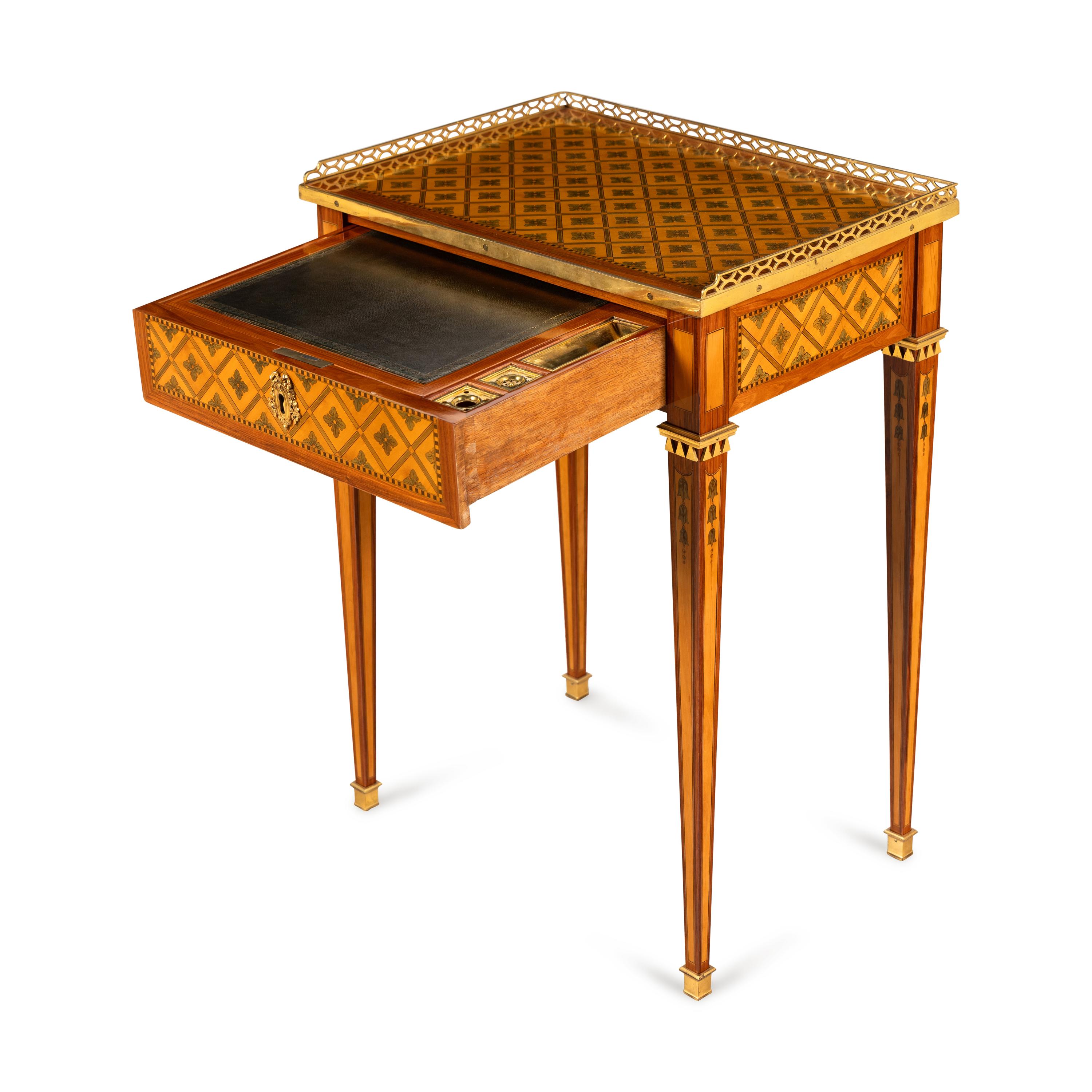A Louis XVI Ormolu-Mounted Tulipwood, Sycamore and Boxwood Parquetry Table à Écrire