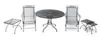 A Group of Black Painted Metal Garden Furniture Height of armchair 29 inches.