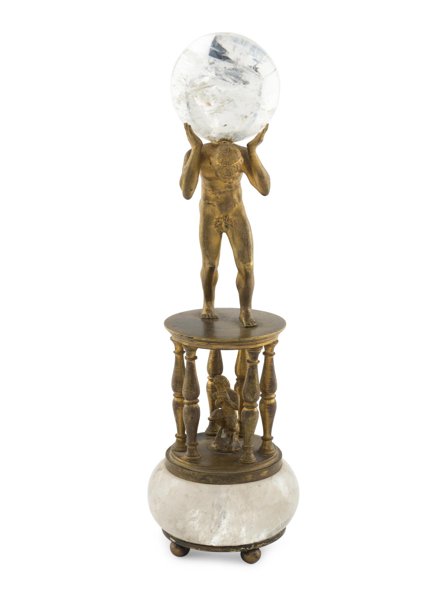 A Continental Gilt Bronze and Rock Crystal Figural Table Ornament