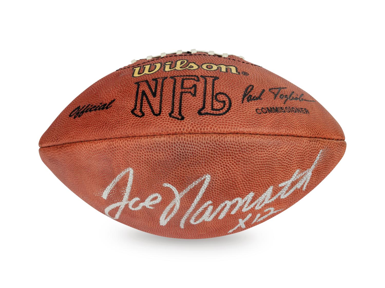 A Group of Football Hall of Fame Signed Autograph Items Including a Joe Namath Football (Beckett Authentication Services BAS Certified),
