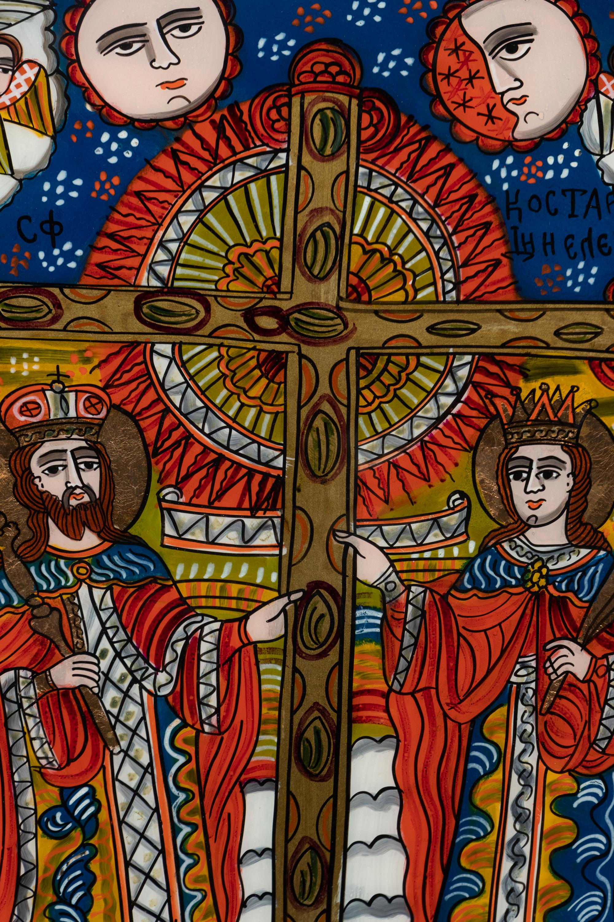 A Romanian Reverse-Painted Glass Ecclesiastical Panel