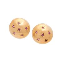 YELLOW GOLD AND SYNTHETIC RUBY EARCLIPS
