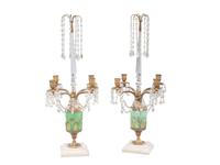 A Pair of French Gilt Bronze Mounted Marble and Cut Glass Four-Light Candelabra