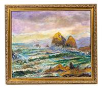Hermann Herzog, (American/German, 1832-1932), Rocky Shoreline with Seals