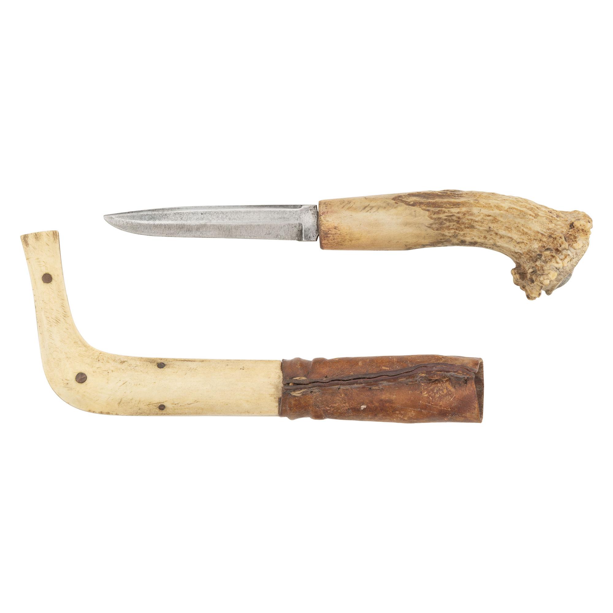 Finnish Puukko Antler Hilt Carved Scabbard Knife Set