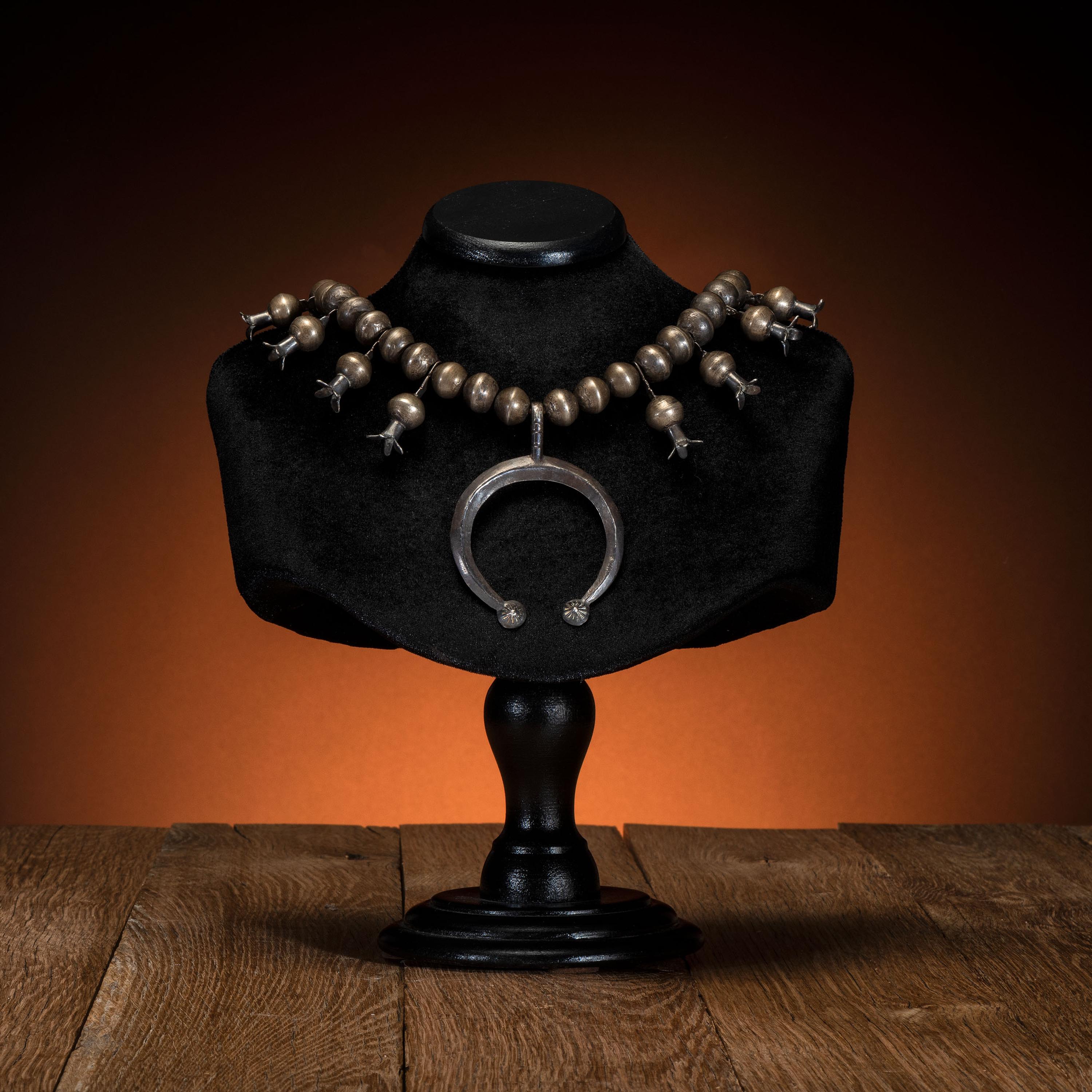 Early Navajo Squash Blossom Necklace