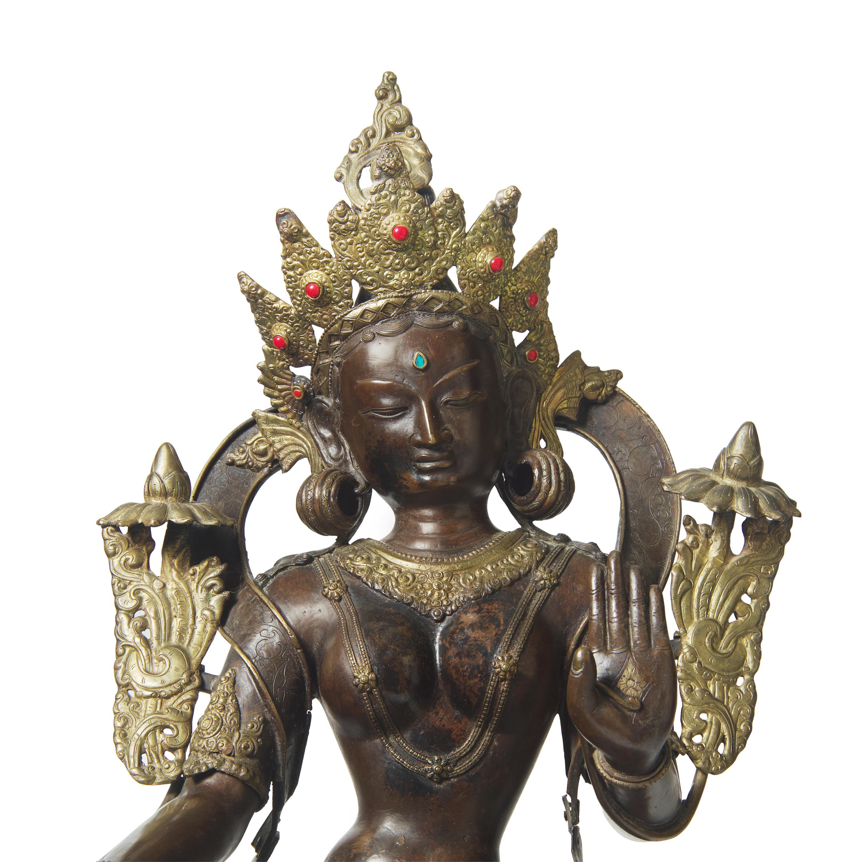 A Large Nepalese Style Patinated Bronze Figure of Tara, 20th Century