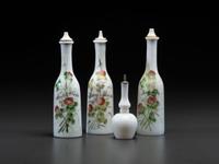 Four Hand Painted Milk Glass Barber Bottles