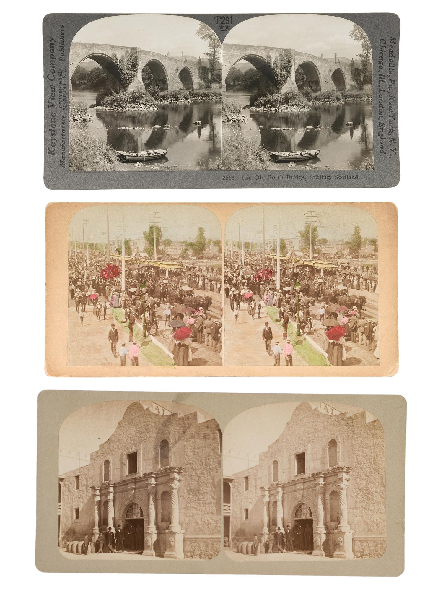 [EARLY PHOTOGRAPHY]. Collection 52 stereoviews dating from the 19th-20th century, highlighted by H.A. Doerr Stereoview of the Alamo.
