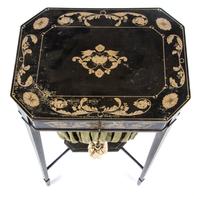 A Regency Black-Painted Work Table Height 29 1/2 x width 19 1/4 x depth 14 7/8 inches. — FIRST HALF 19TH CENTURY
