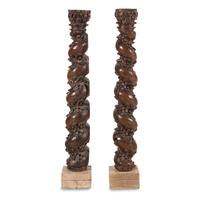 A Pair of French Carved Walnut Solomonic Columns