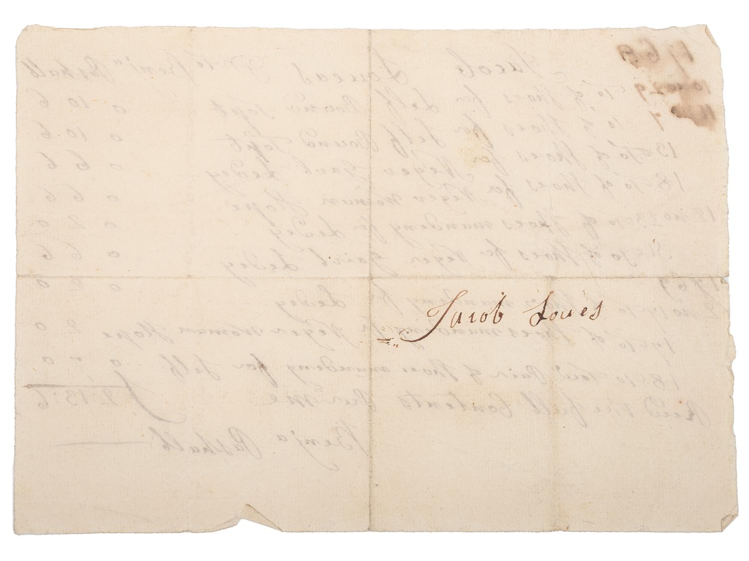 [SLAVERY & ABOLITION]. A receipt for goods including shoes purchased for the enslaved woman "Hope" and for the enslaved child "Ledey," 1768-1769.