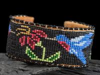 Beaded Floral Hummingbird Cuff Bracelet