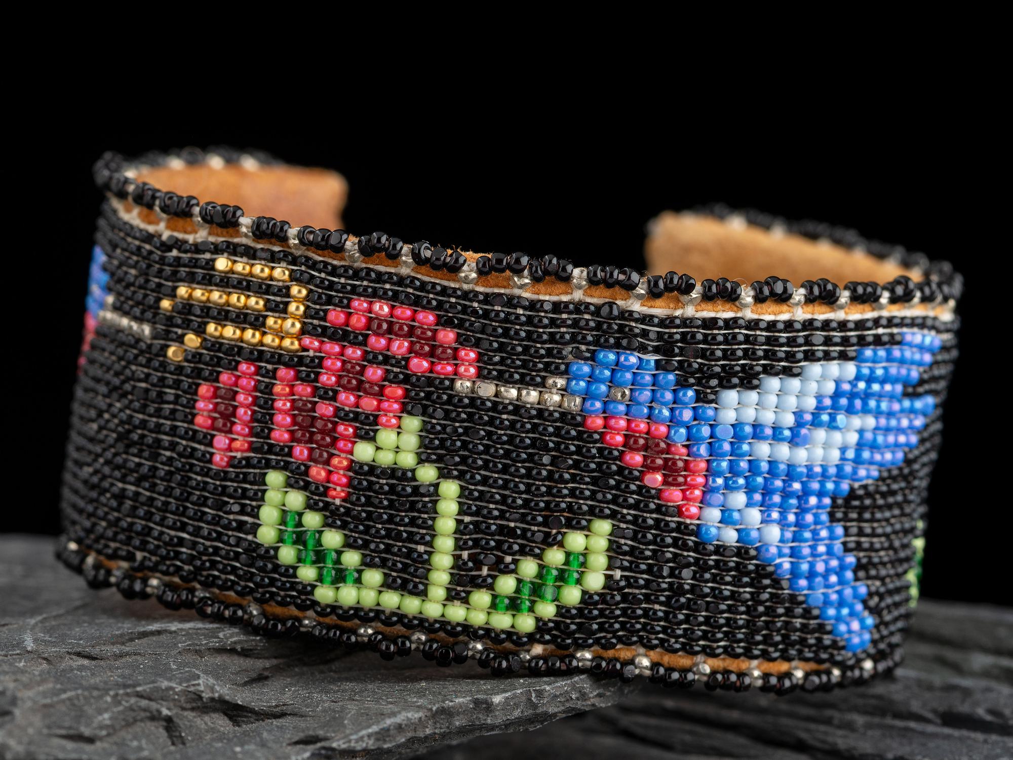 Beaded Floral Hummingbird Cuff Bracelet