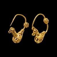 A Pair of Byzantine or Islamic Gold Earring in the Form of Doves