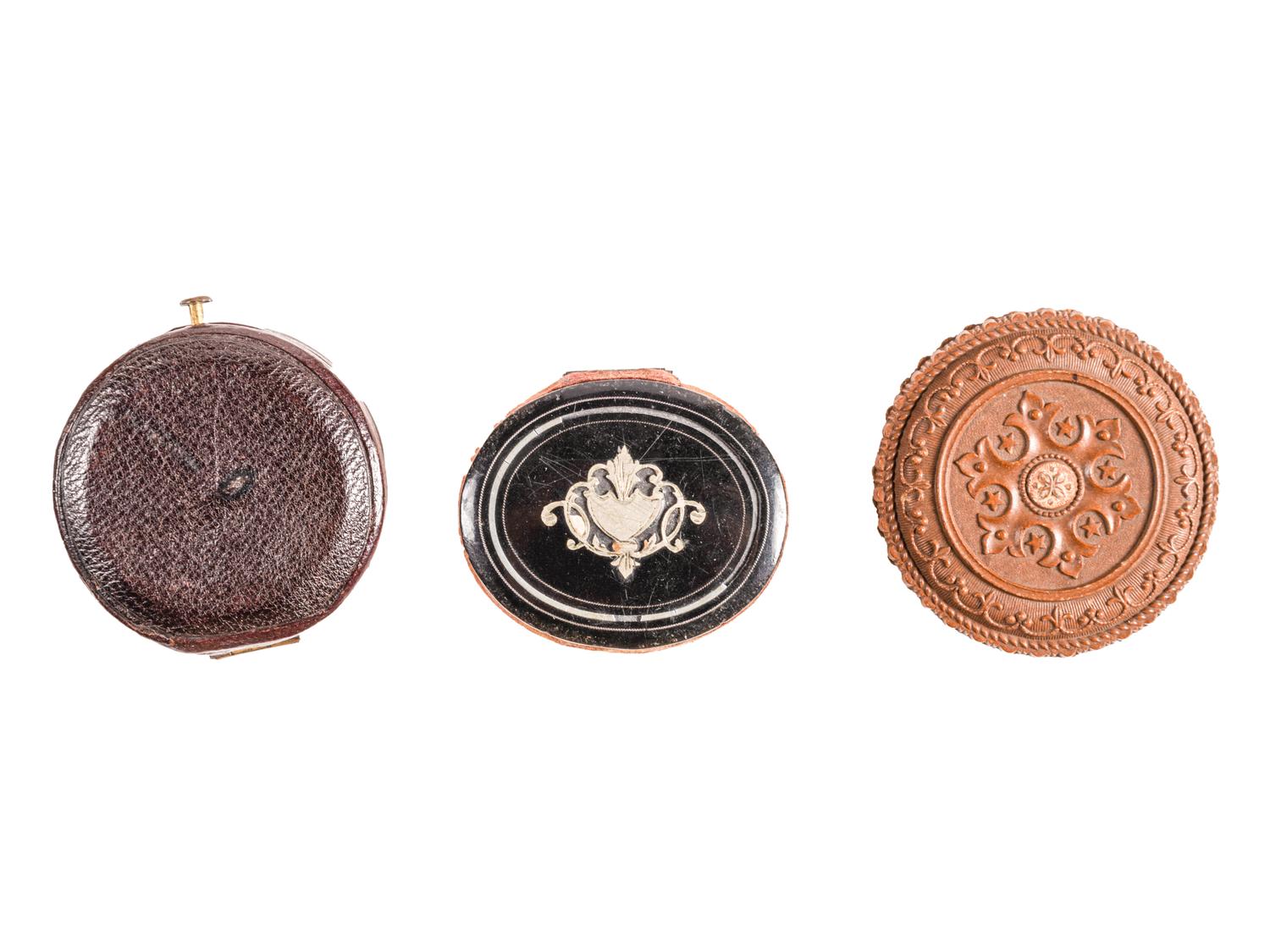 [EARLY PHOTOGRAPHY - UNION CASES]. A group of 3 unusual oval or circular cases containing images, including: