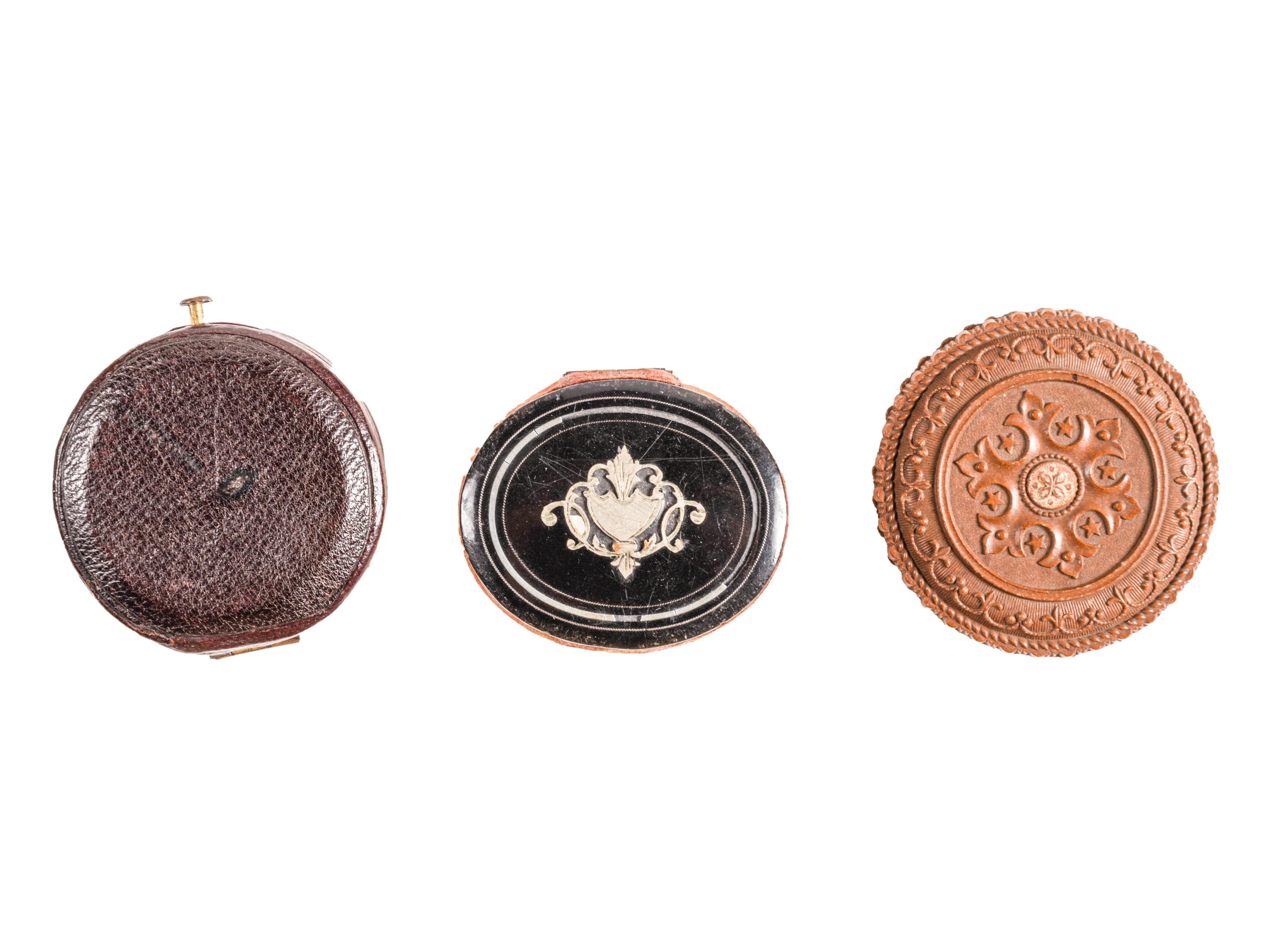 [EARLY PHOTOGRAPHY - UNION CASES]. A group of 3 unusual oval or circular cases containing images, including: