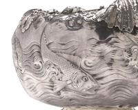 A Rare and Monumental Sterling Silver Japonesque Punch Bowl