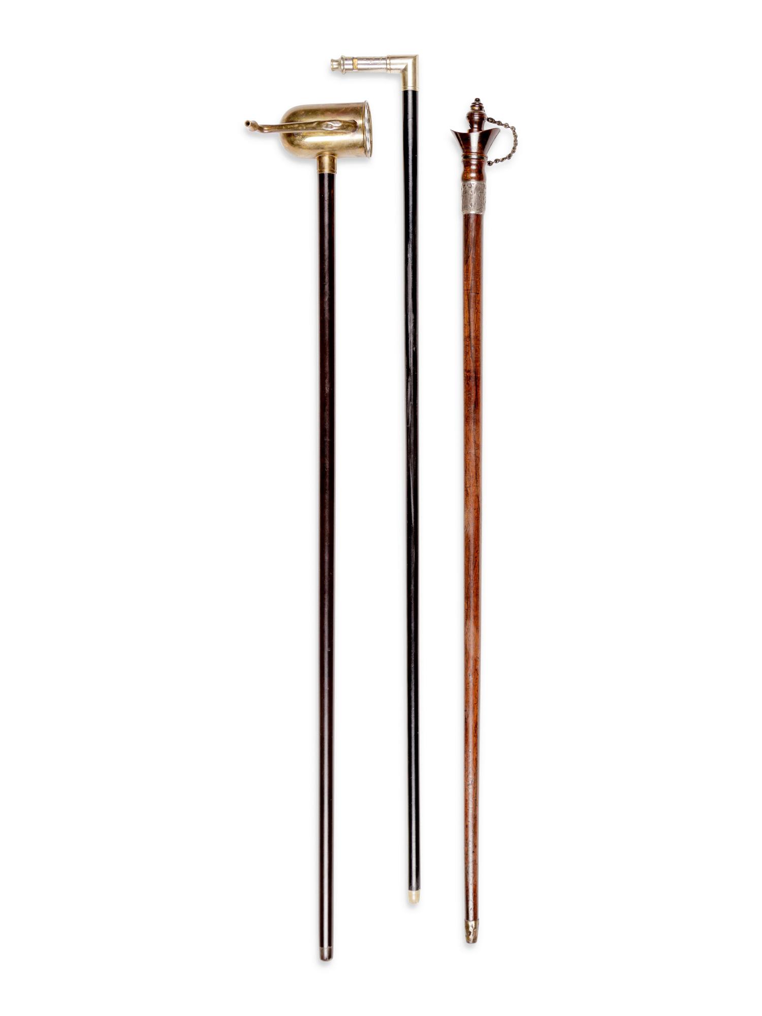 Two English Metal Mounted Whistle System Walking Sticks