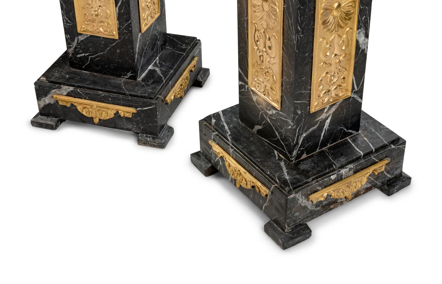 A Pair of Louis XVI Style Gilt-Bronze-Mounted Marble Pedestals