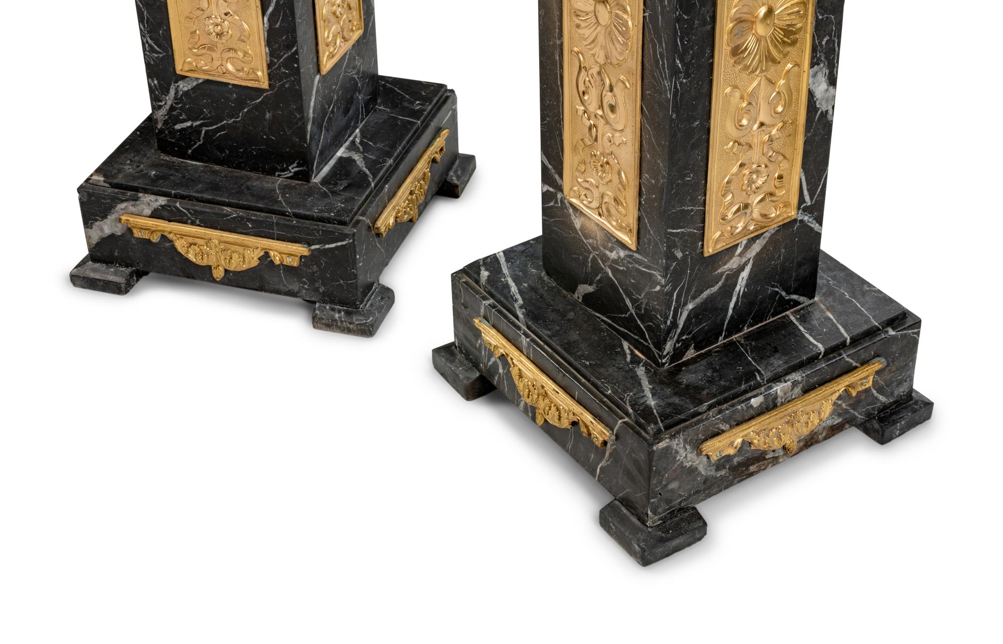 A Pair of Louis XVI Style Gilt-Bronze-Mounted Marble Pedestals