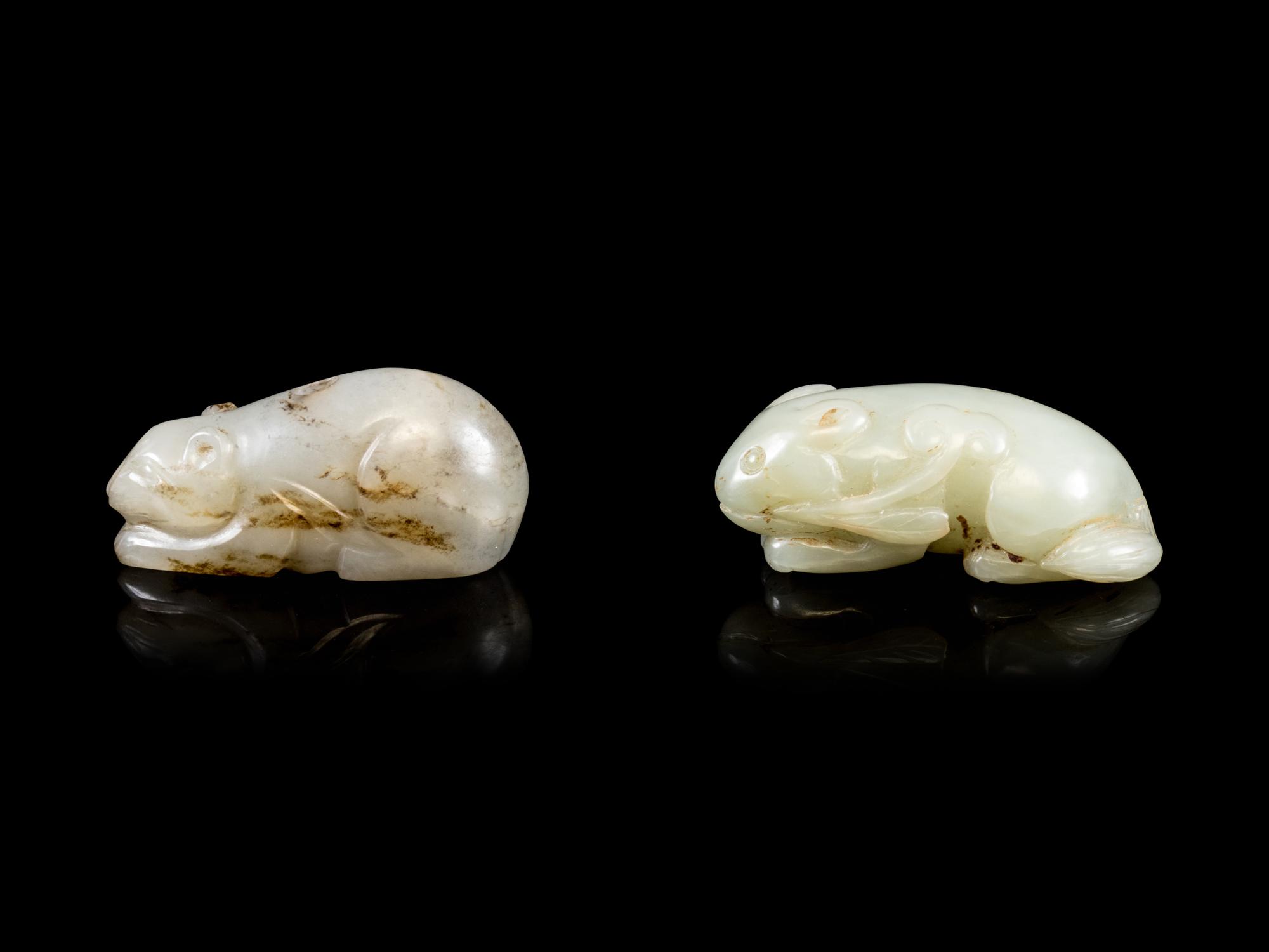 Two Chinese Jade Figures of Mice