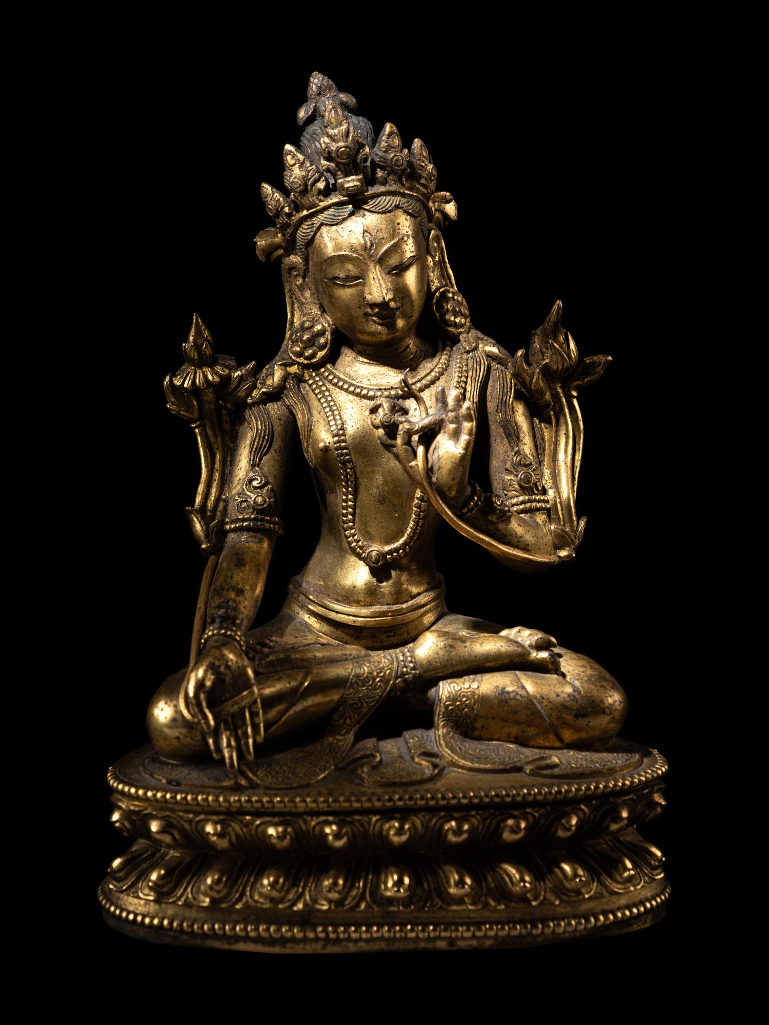 A Sino-Tibetan Gilt Bronze Figure of Tara