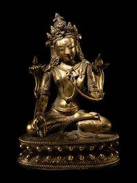 A Sino-Tibetan Gilt Bronze Figure of Tara