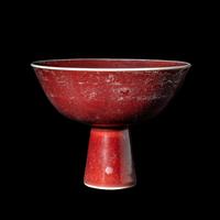 A Chinese Copper Red Glazed Porcelain Stem Bowl, Qianlong Period 清乾隆 寶石紅釉高足碗