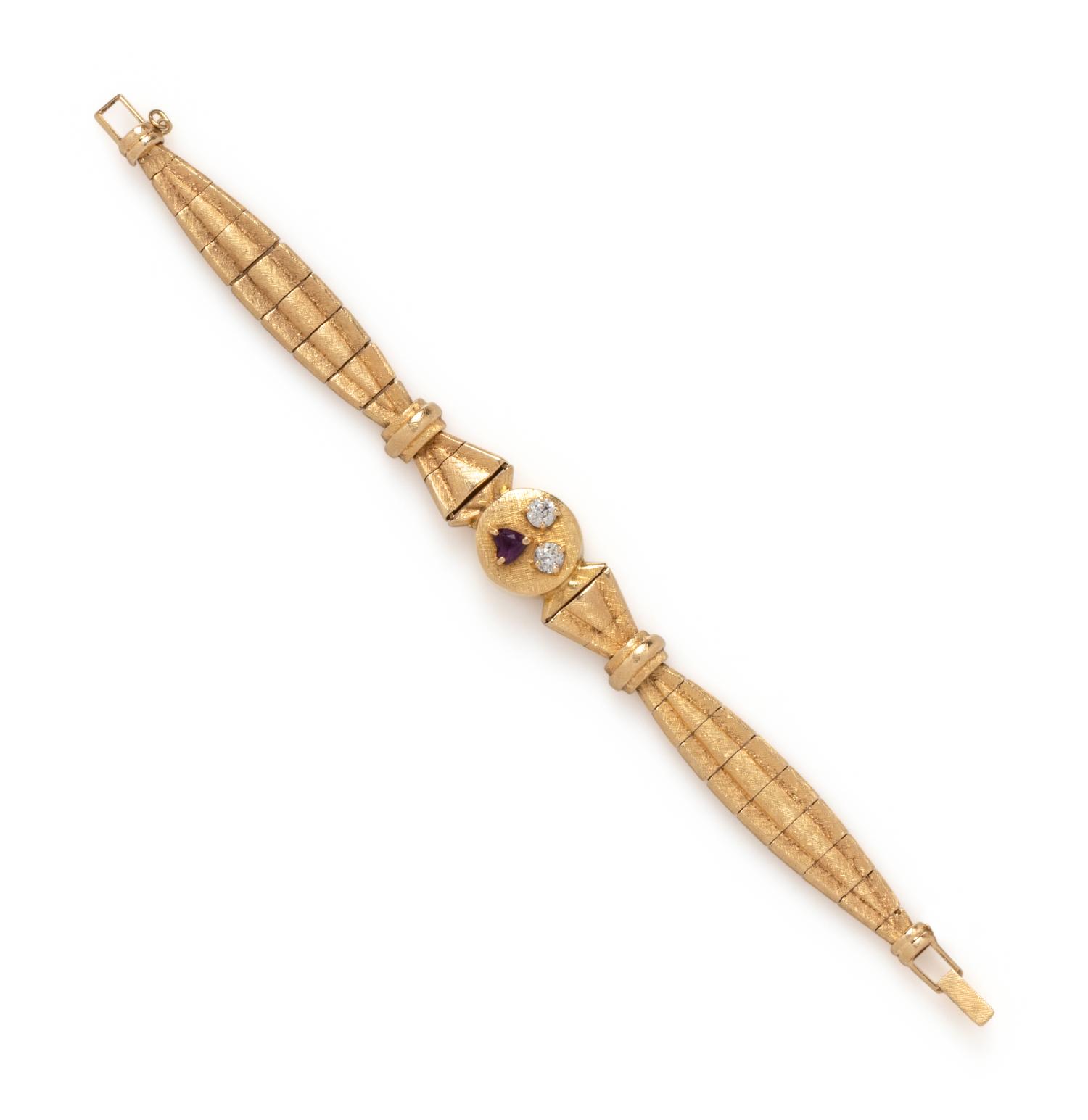 YELLOW GOLD, DIAMOND AND AMETHYST BRACELET