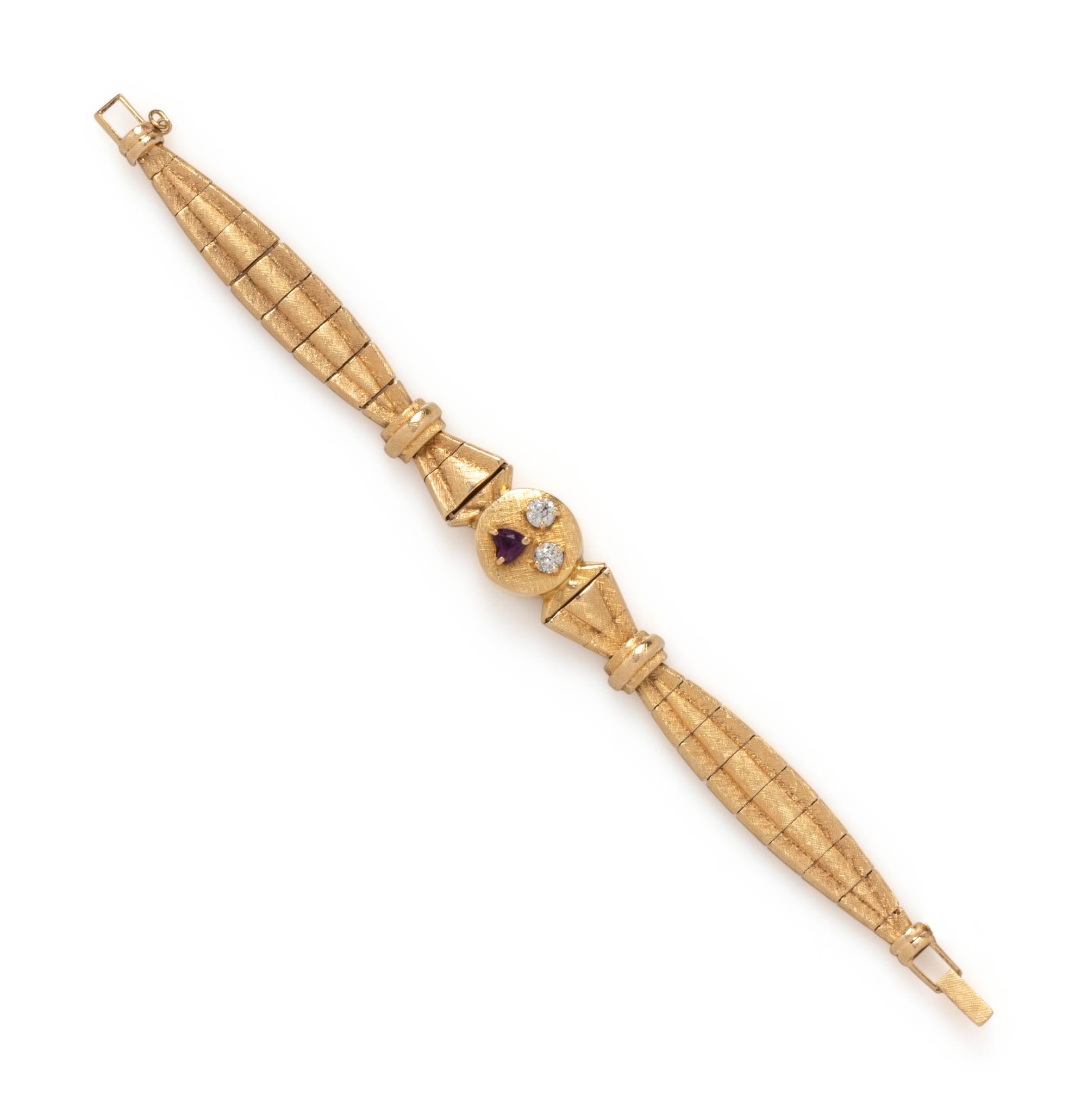 YELLOW GOLD, DIAMOND AND AMETHYST BRACELET