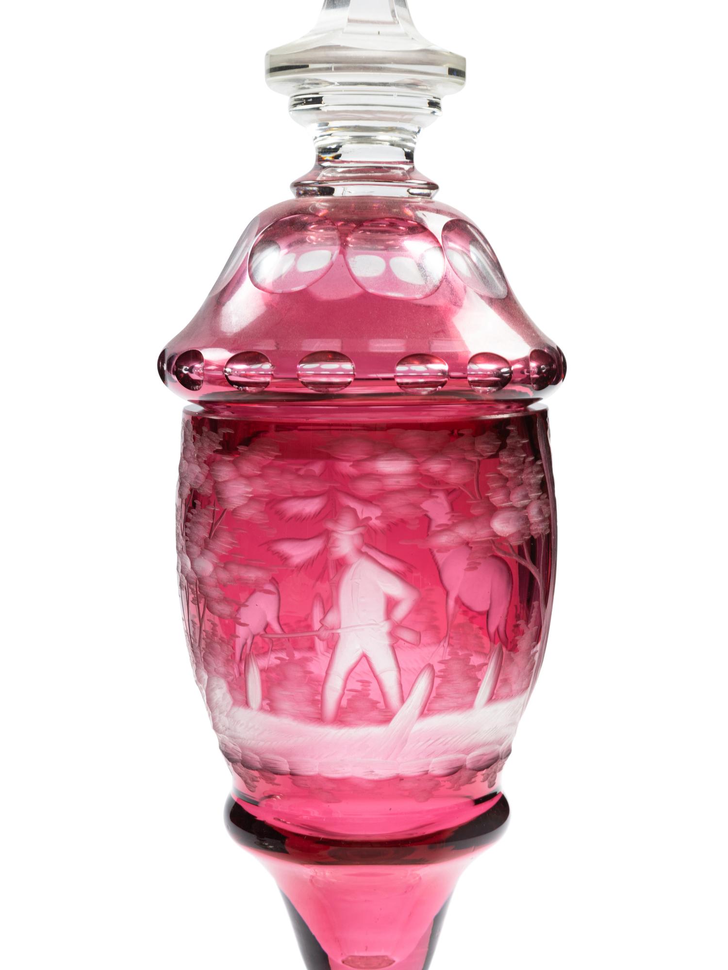 A Pair of Bohemian Red Cut-to-Clear Glass Pokals
