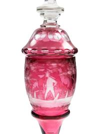 A Pair of Bohemian Red Cut-to-Clear Glass Pokals