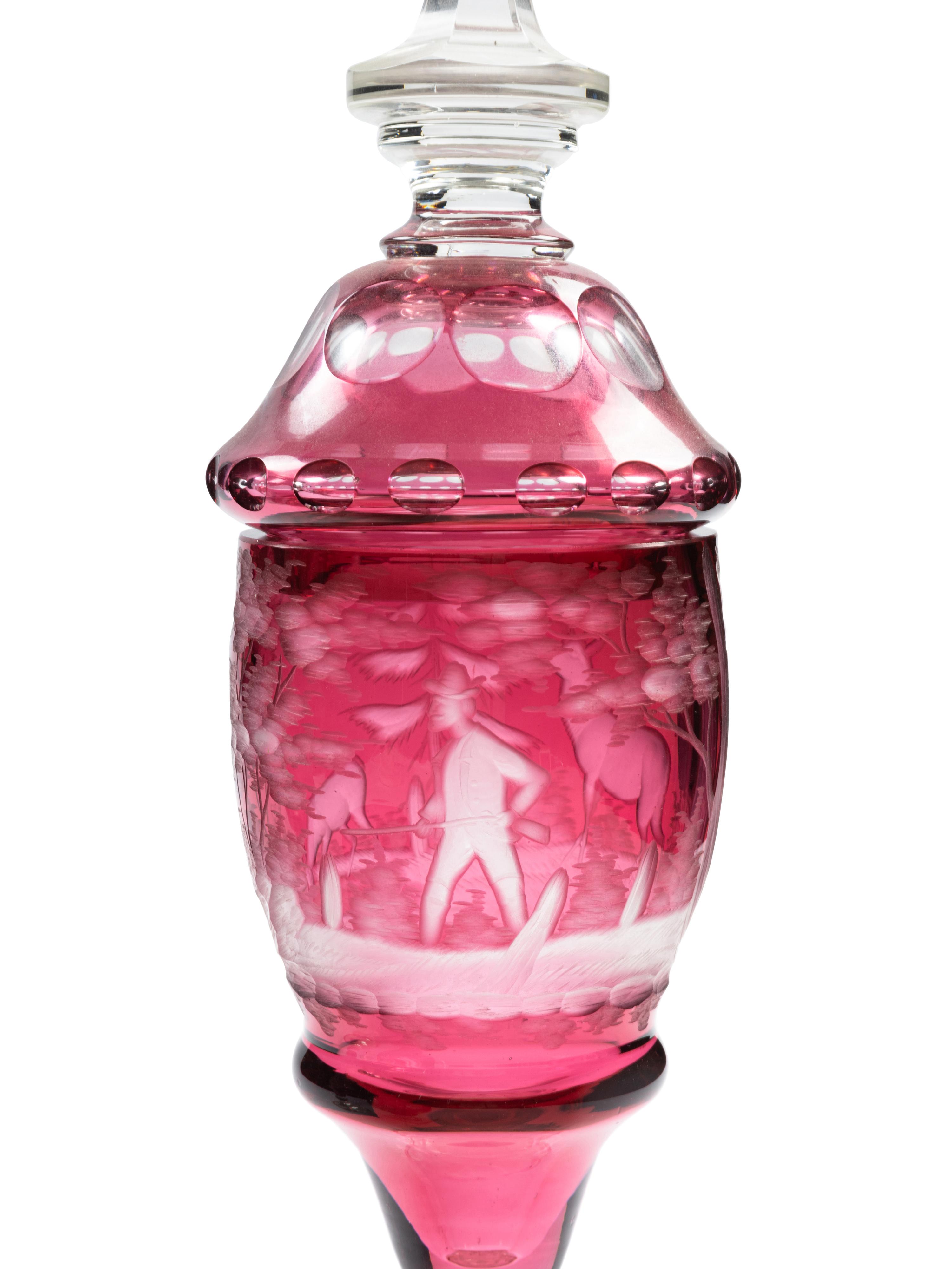 A Pair of Bohemian Red Cut-to-Clear Glass Pokals