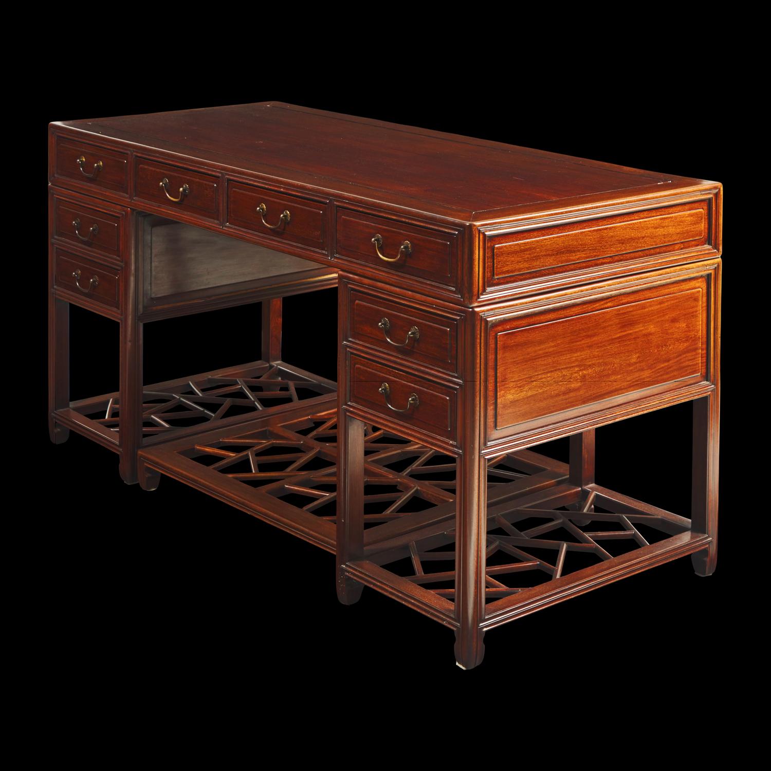 A Chinese Hardwood Double Pedestal Desk, 20th Century 二十世紀 硬木冰梅紋書桌