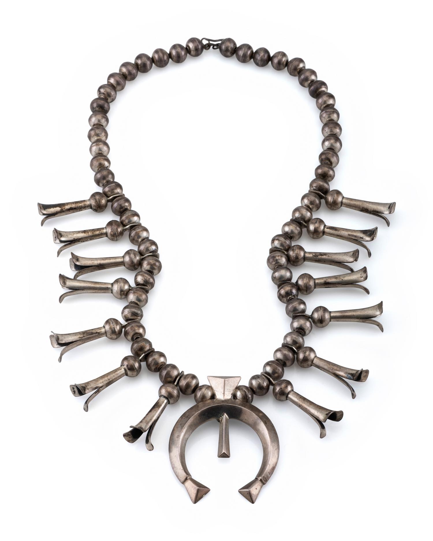 Navajo Silver Squash Blossom Necklace, with Sandast Naja