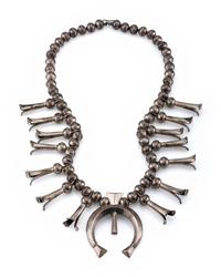 Navajo Silver Squash Blossom Necklace, with Sandast Naja