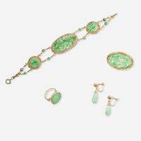 A Collection of 14K Yellow Gold and Jade Jewelry