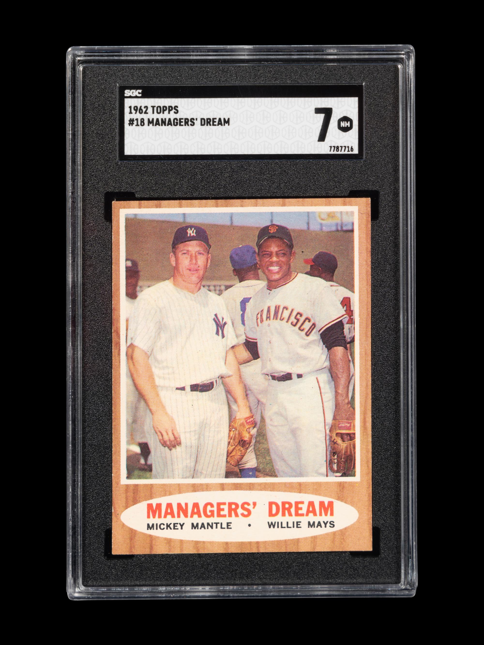 A 1962 Topps Mickey Mantle and Willie Mays Managers' Dream Baseball Card No. 18 (SGC 7 NM)