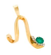 A 14 Karat Yellow Gold, Emerald, Diamond Pendant, 8.80 dwts.