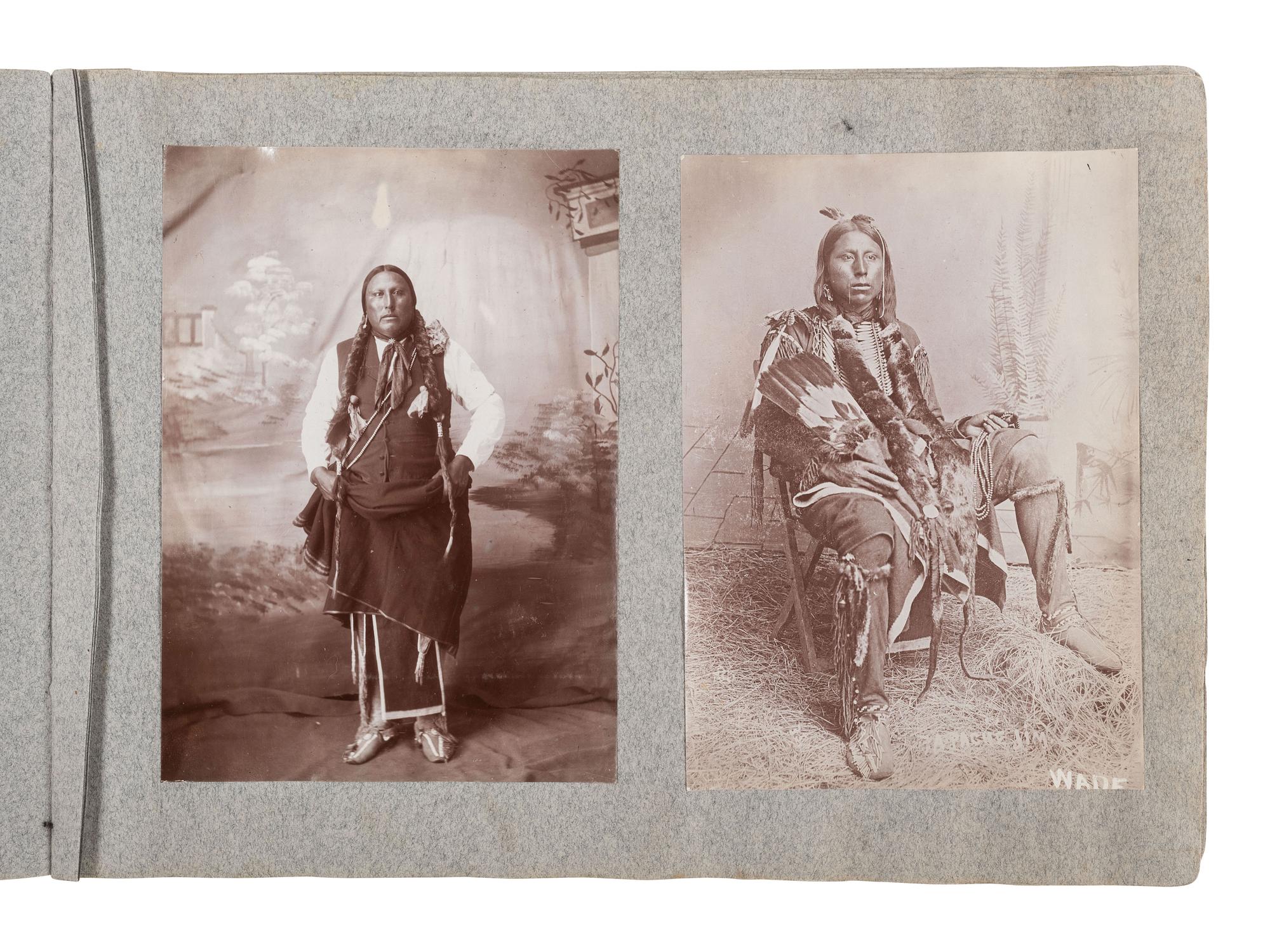[NATIVE AMERICANS]. Album containing 25 photographs of Native American subjects from Indian Territory, incl. 2 images of Geronimo and works by Lenny & Sawyer and Will Soule.