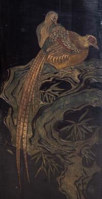 A Chinese Export Black Lacquered Four-Panel Floor Screen