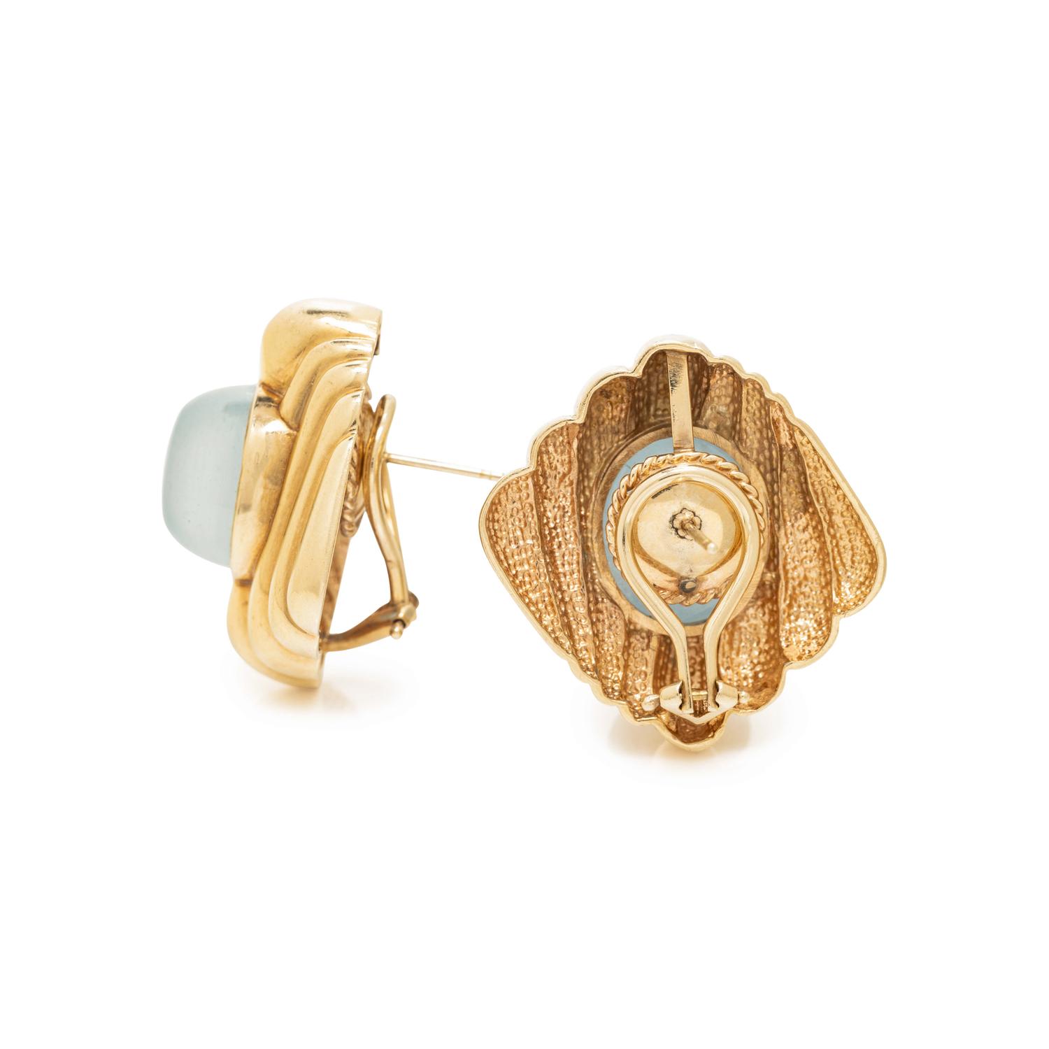YELLOW GOLD AND AQUAMARINE EARCLIPS