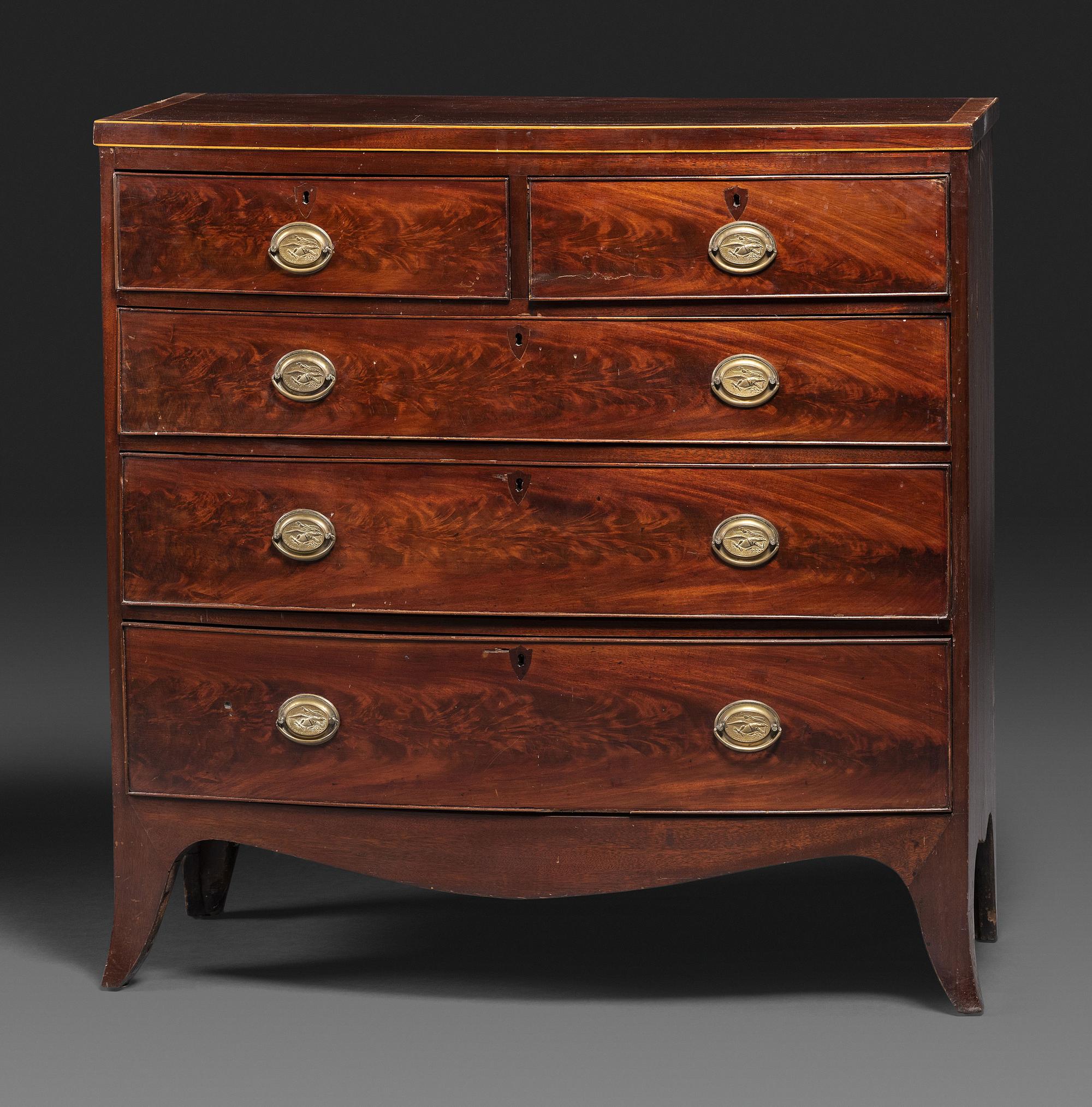 A Federal Figured and Banded Mahogany Bowfront Chest of Drawers