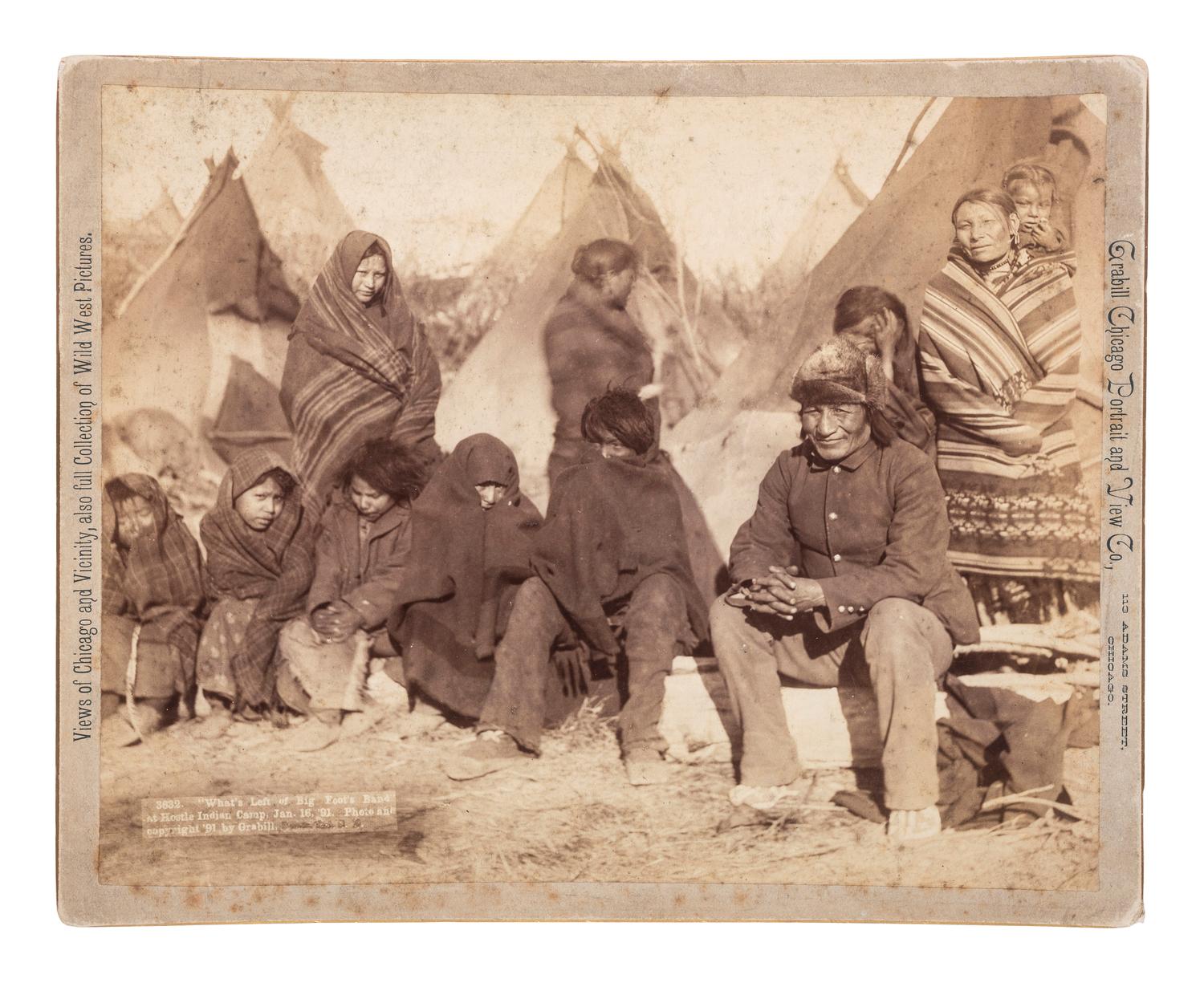 [NATIVE AMERICANS]. GRABILL, John C.H. (1849-1903), photographer. What's Left of Big Foot's Band at Hostile Indian Camp. Chicago: 16 January 1891.