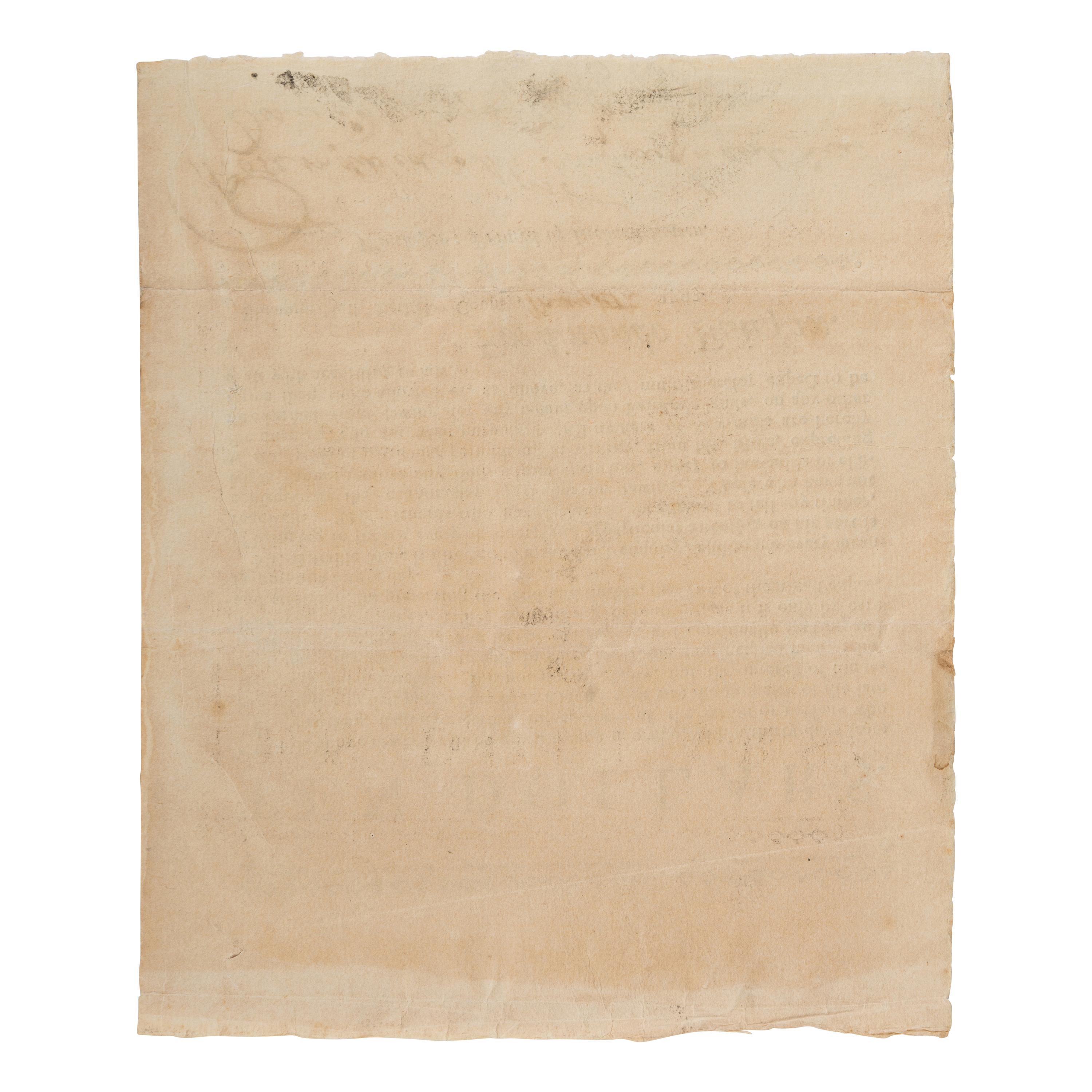 [Fairfax, George William (1724-1787)]. Broadside advertising ten dollar reward for arsonists. Winchester: Printed by Richard Brown, 1793.