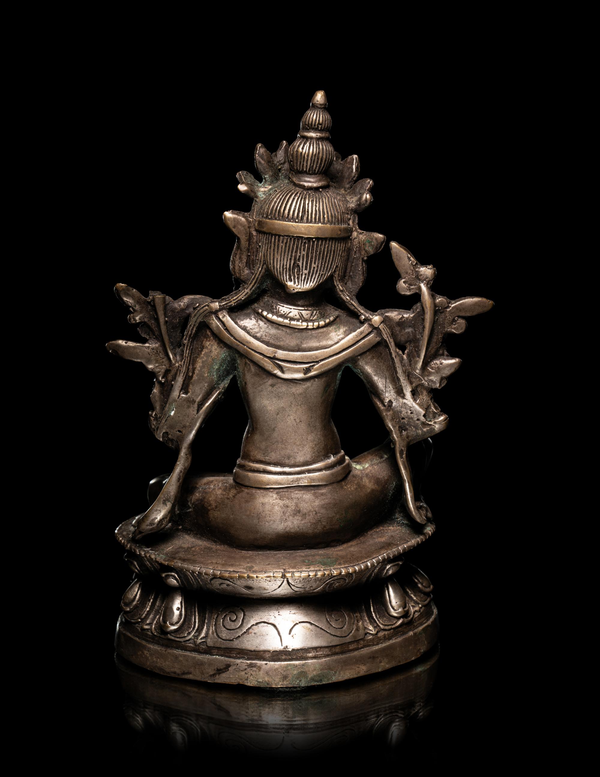 A Sino-Tibetan Silvered Metal Figure of Tara
