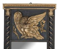 A Federal Eagle Decorated Green Painted Parcel Gilt Pine and Mahogany Pier Mirror