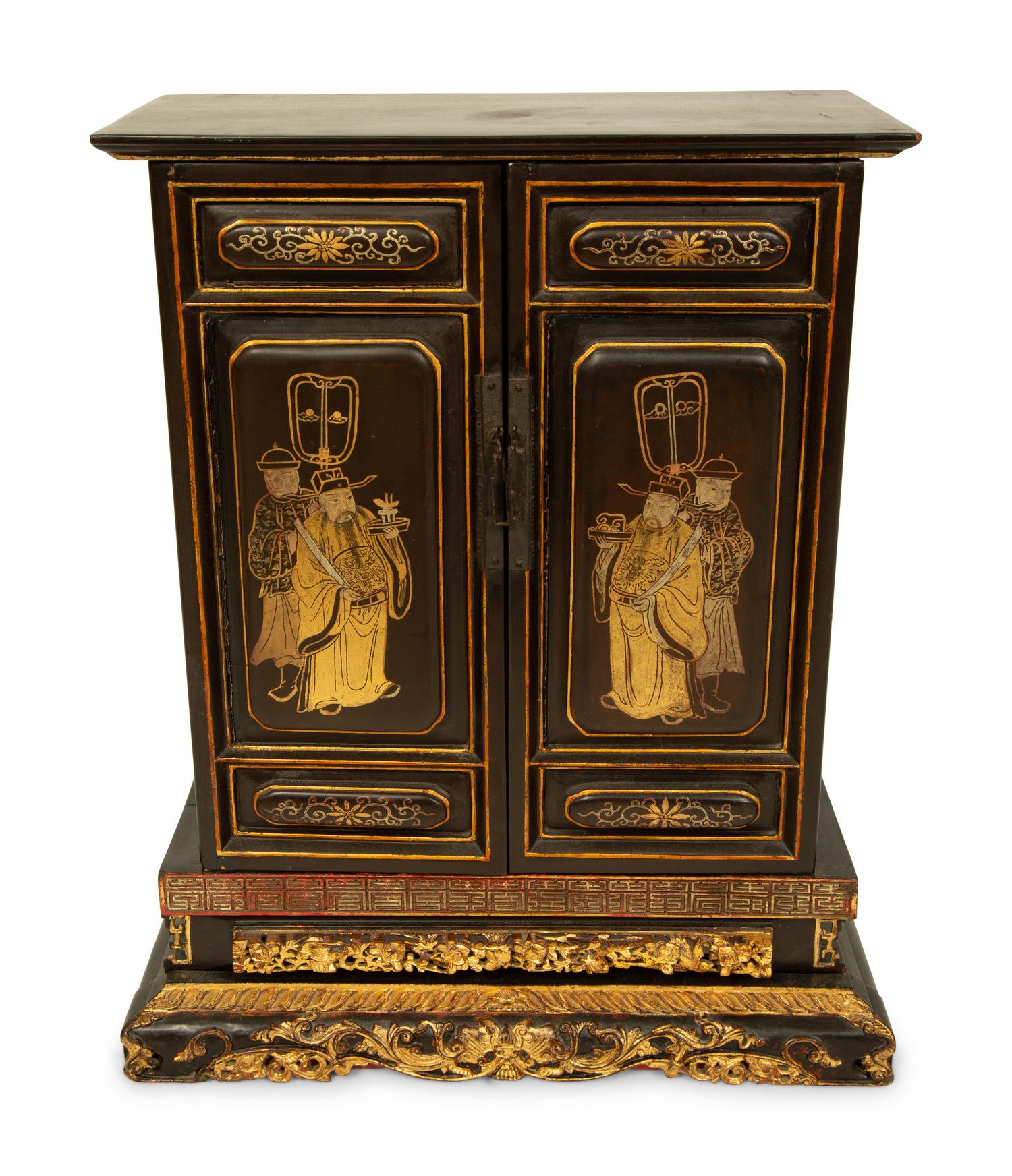 A Chinese Black and Gilt Lacquer Altar Shrine Cabinet — 20TH CENTURY