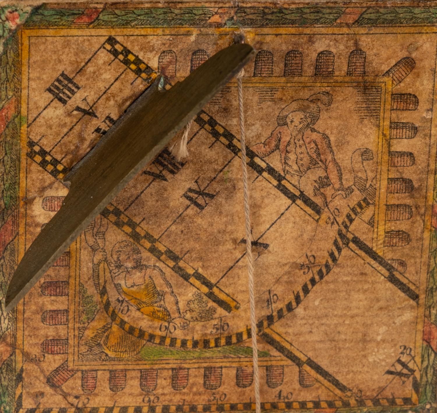 A German Fruitwood and Brass Polyhedral Portable Cube Sundial